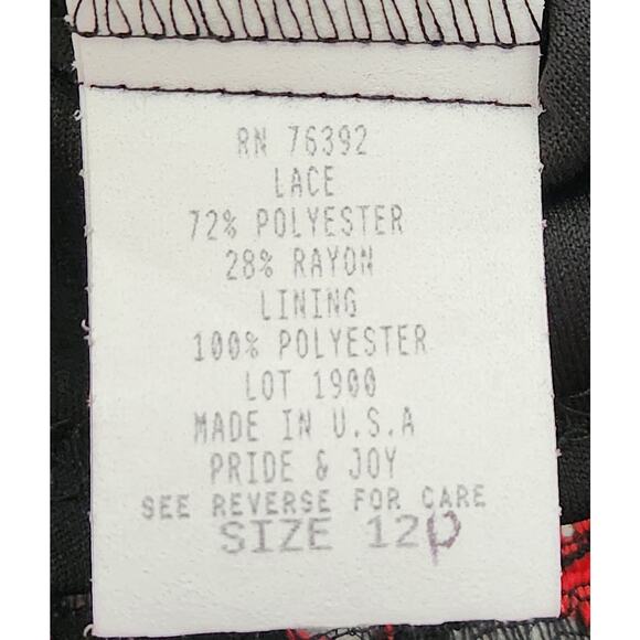 Red Black Lace Overlay Sleeveless Top Large 12 Lightweight Soft Scalloped Hem - Picture 4 of 4